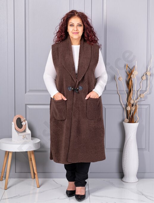Vesta maxi elegant din bucle cu inchidere moderna-maro cod 2184-2