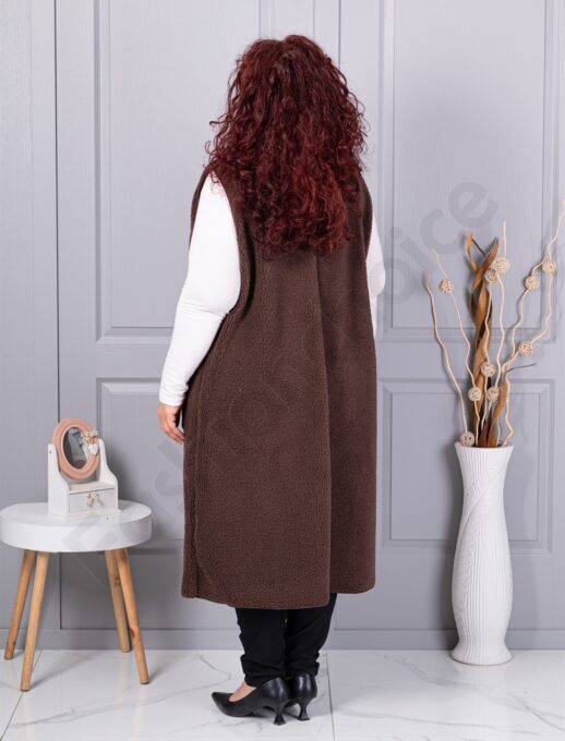 Vesta maxi elegant din bucle cu inchidere moderna-maro cod 2184-2