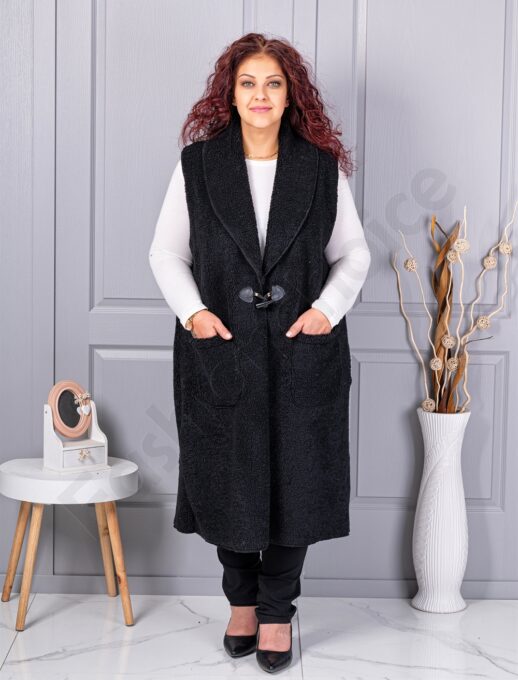 Vesta maxi elegant din bucle cu inchidere moderna-negru cod 2184