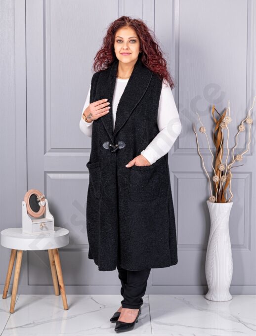 Vesta maxi elegant din bucle cu inchidere moderna-negru cod 2184
