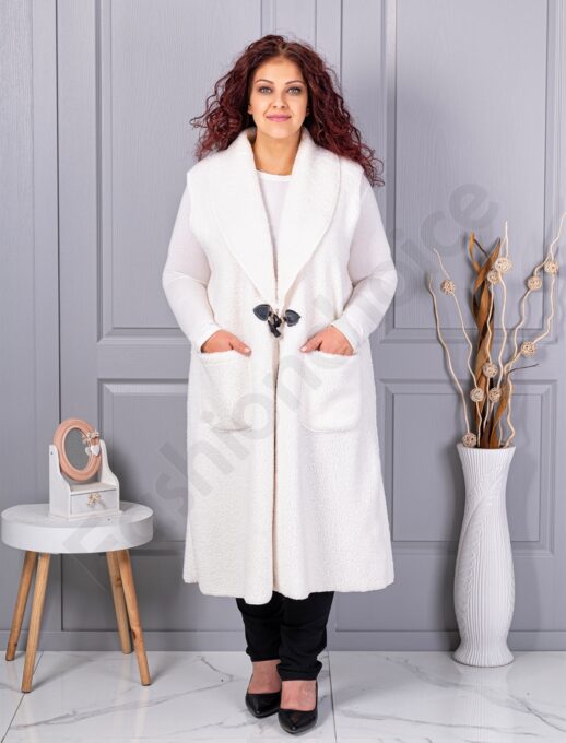 Vesta maxi elegant din bucle cu inchidere moderna-sampanie cod 2184-1