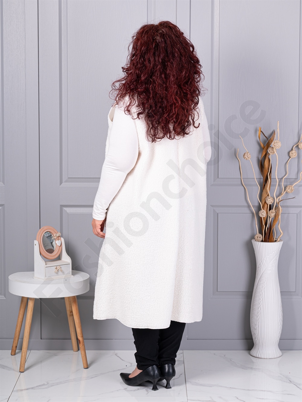 Vesta maxi elegant din bucle cu inchidere moderna-sampanie cod 2184-1