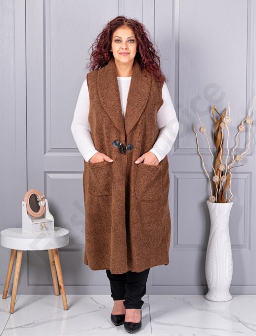 Vesta maxi elegant din bucle cu inchidere moderna-camel cod 2184-6