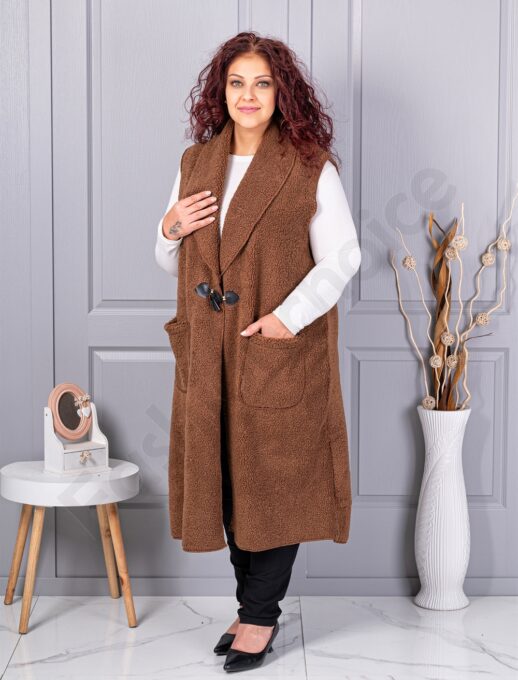 Vesta maxi elegant din bucle cu inchidere moderna-camel cod 2184-6
