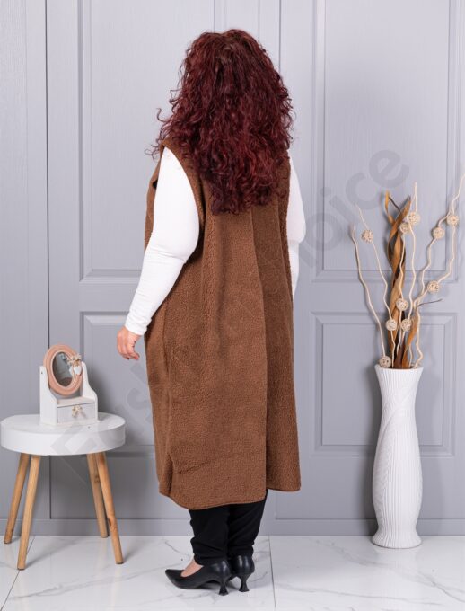 Vesta maxi elegant din bucle cu inchidere moderna-camel cod 2184-6
