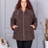 Palton maxi gros din bucle cu broderie pe maneci-maro cod 9843-2