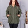 Palton maxi gros din bucle cu broderie pe maneci-kaki cod 9843-3
