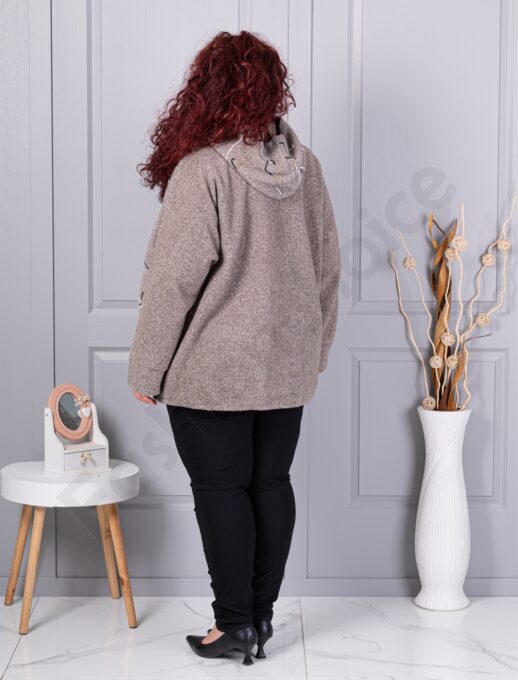 Palton maxi gros din bucle cu broderie pe maneci-moca cod 9843-1