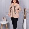 Jacheta maxi de dama din cașmir eco cu aplicatie-bej cod 9846-1