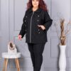 Jacheta maxi de dama din cașmir eco cu aplicatie-negru cod 9846