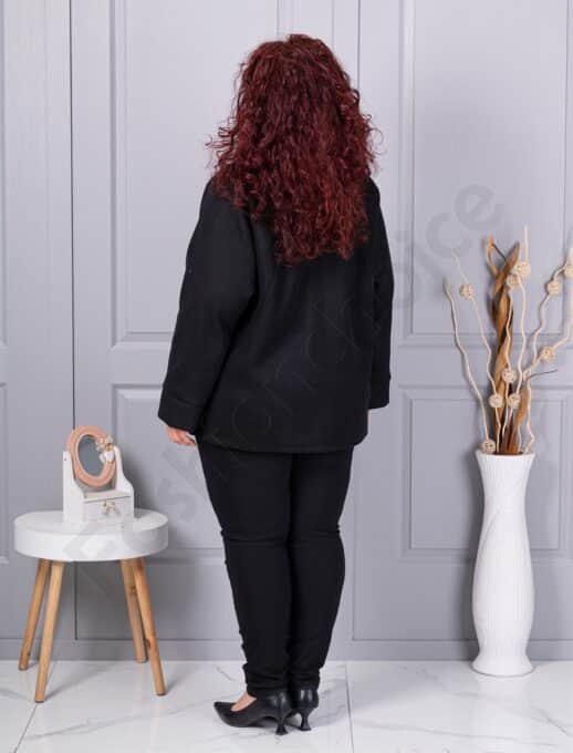 Jacheta maxi de dama din cașmir eco cu aplicatie-negru cod 9846