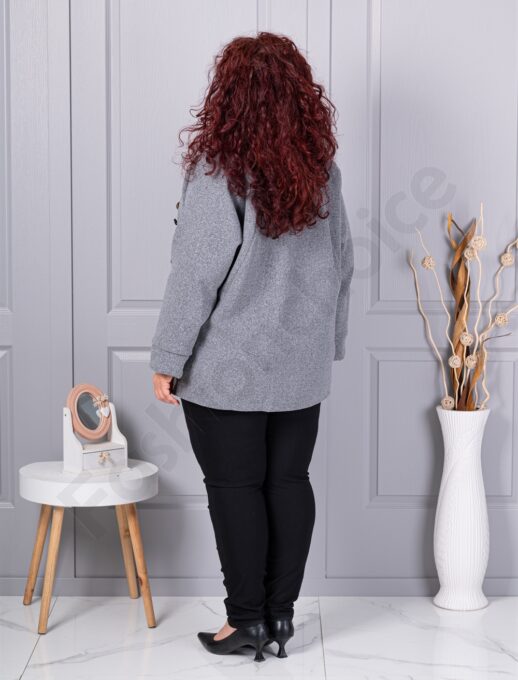 Jacheta maxi de dama din cașmir eco cu aplicatie-gri cod 9846-3