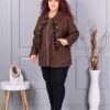 Jacheta maxi de dama din cașmir eco cu aplicatie-maro cod 9846-2
