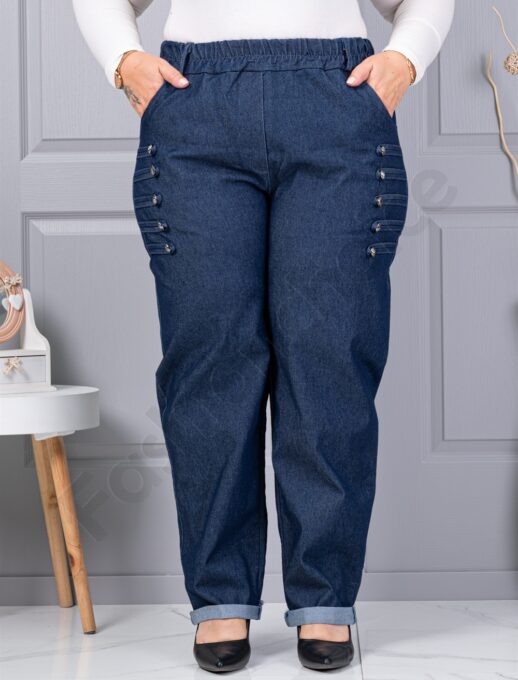 Blugi maxi din denim elastic brut cu nasturi decorativi cod 1310
