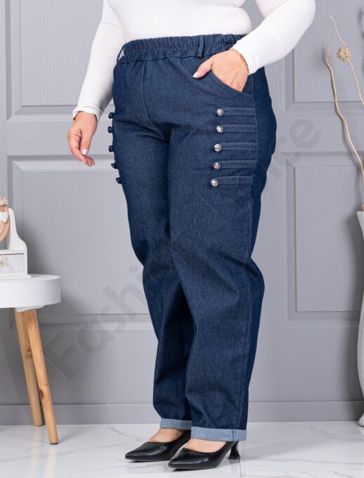 Blugi maxi din denim elastic brut cu nasturi decorativi cod 1310
