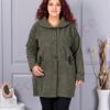 Palton maxi din bucle finut cu guler șal si buzunare-kaki cod 9822-1