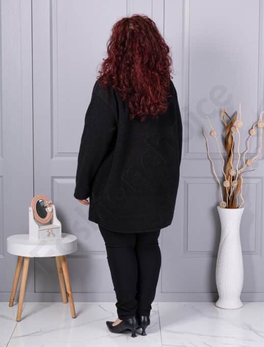 Palton maxi din bucle finut cu guler șal si buzunare-negru cod 9822