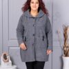 Palton maxi din bucle finut cu guler șal si buzunare-gri cod 9822-2