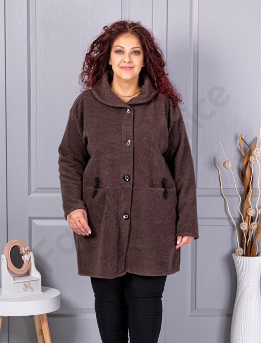 Palton maxi din bucle finut cu guler șal si buzunare-ciocolata cod 9822-4