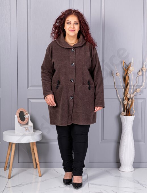 Palton maxi din bucle finut cu guler șal si buzunare-ciocolata cod 9822-4