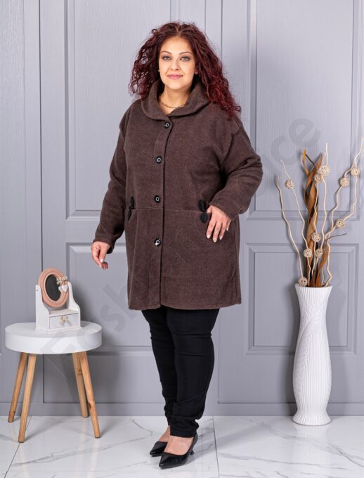 Palton maxi din bucle finut cu guler șal si buzunare-ciocolata cod 9822-4