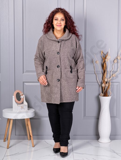 Palton maxi din bucle finut cu guler șal si buzunare-moca cod 9822-3