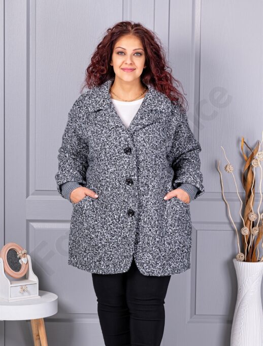 Palton maxi gros din bucle cu rever dublu-gri melanj cod 3112-1
