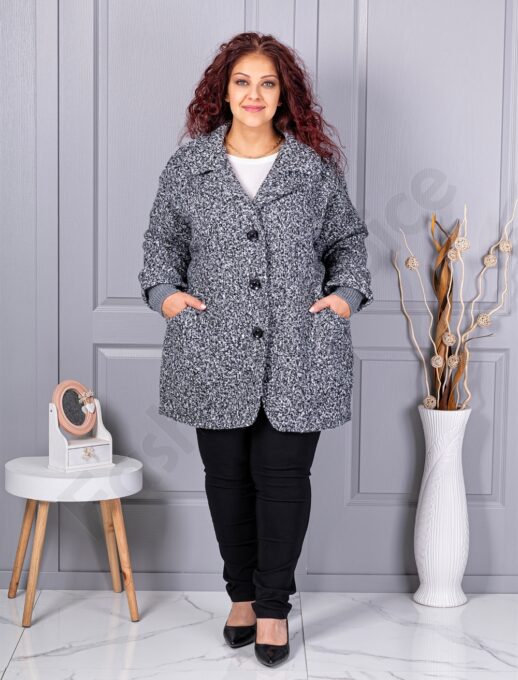 Palton maxi gros din bucle cu rever dublu-gri melanj cod 3112-1