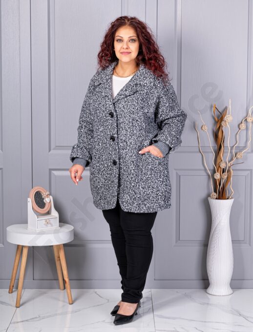 Palton maxi gros din bucle cu rever dublu-gri melanj cod 3112-1