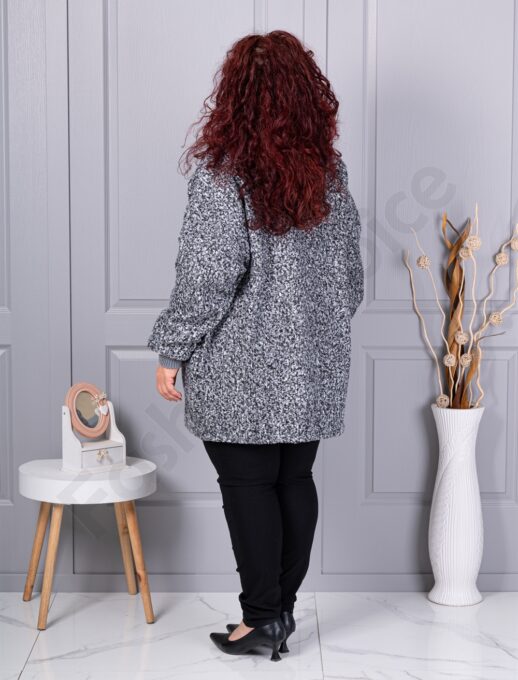 Palton maxi gros din bucle cu rever dublu-gri melanj cod 3112-1