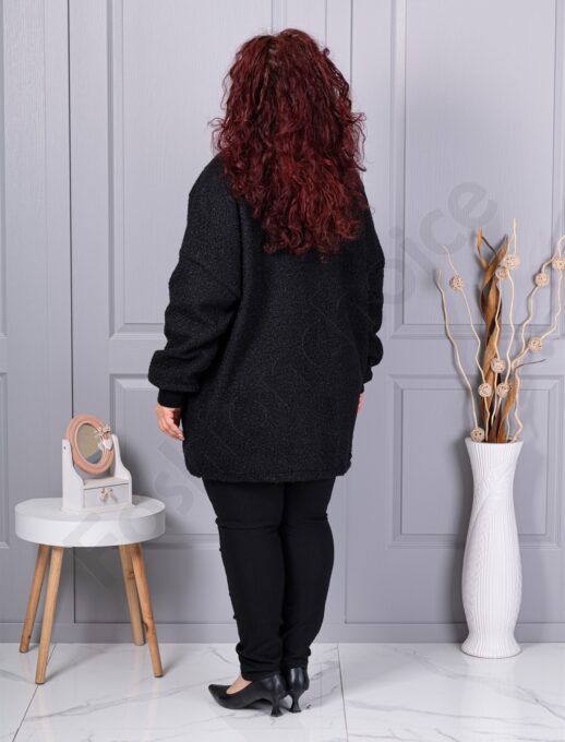 Palton maxi gros din bucle cu rever dublu-negru cod 3112