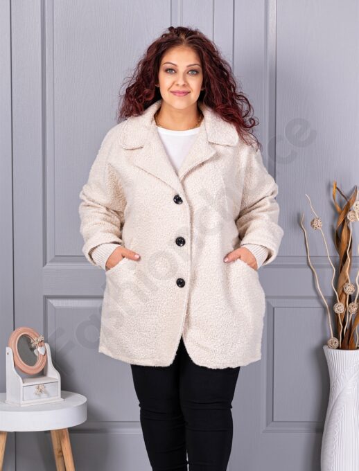 Palton maxi gros din bucle cu rever dublu-capucino cod 3112-3