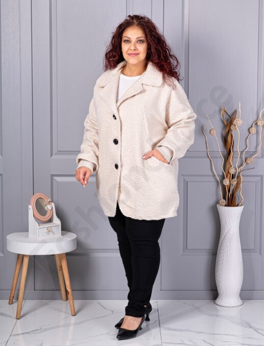 Palton maxi gros din bucle cu rever dublu-capucino cod 3112-3