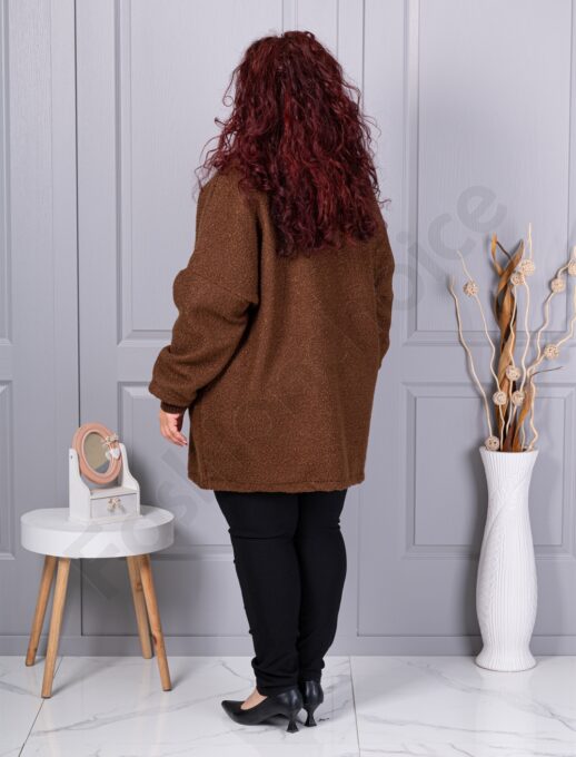 Palton maxi gros din bucle cu rever dublu-ciocolata cod 3112-2