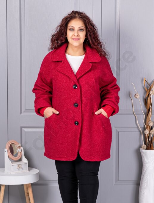 Palton maxi gros din bucle cu rever dublu-rosu cod 3112-4