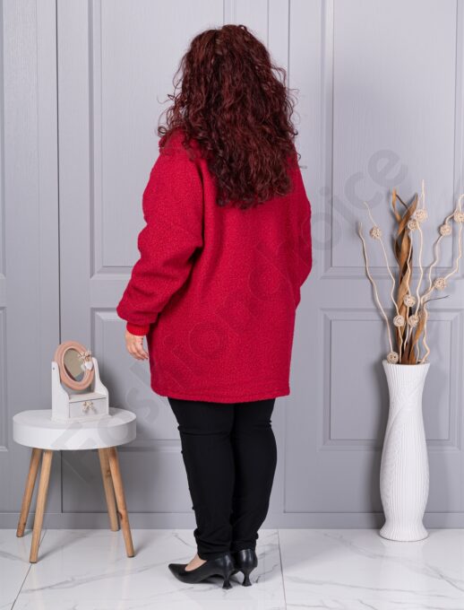 Palton maxi gros din bucle cu rever dublu-rosu cod 3112-4