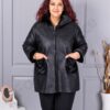 Palton maxi din nubuc eco cu gluga si captuseala din blana eco-negru cod 9602