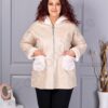 Palton maxi din nubuc eco cu gluga si captuseala din blana eco-capucino cod 9602-3