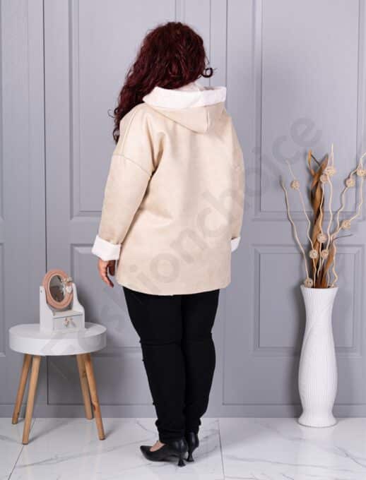 Palton maxi din nubuc eco cu gluga si captuseala din blana eco-capucino cod 9602-3