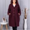 Palton maxi lung si gros din bucle cu buzunare-burgundy cod 6247-1