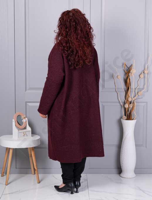 Palton maxi lung si gros din bucle cu buzunare-burgundy cod 6247-1