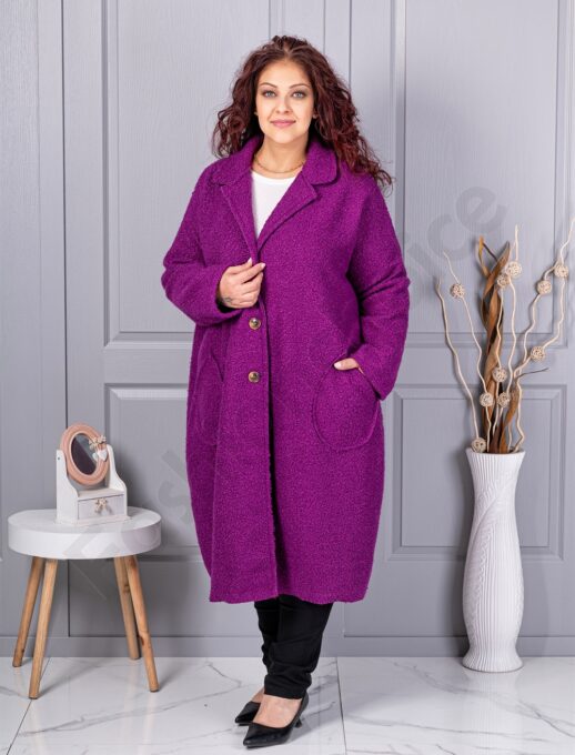 Palton maxi lung si gros din bucle cu buzunare-magenta cod 6247-5