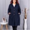 Palton maxi lung si gros din bucle cu buzunare-albastru inchis cod 6247-6