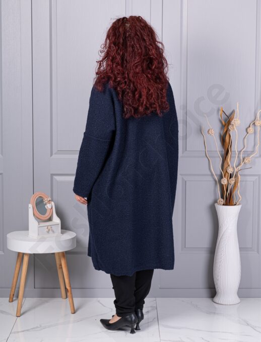 Palton maxi lung si gros din bucle cu buzunare-albastru inchis cod 6247-6