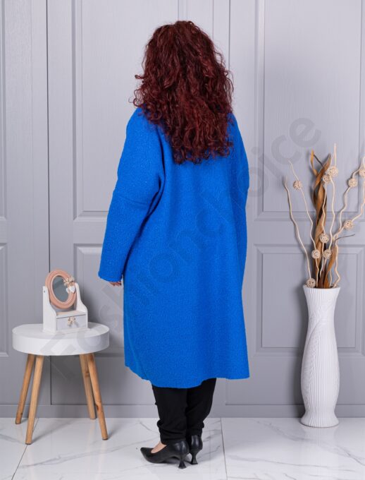 Palton maxi lung si gros din bucle cu buzunare-albastru regal cod 6247-7