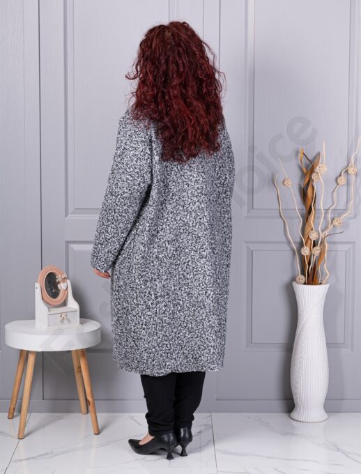 Palton maxi lung si gros din bucle cu buzunare-gri melanj cod 6247-2