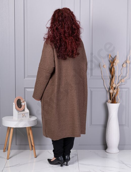 Palton maxi lung si gros din bucle cu buzunare-camel cod 6247-3