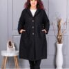 Palton maxi lung si gros din bucle cu buzunare-negru cod 6247