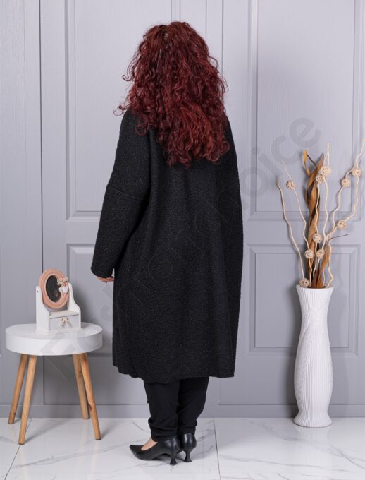 Palton maxi lung si gros din bucle cu buzunare-negru cod 6247