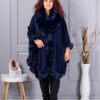 Pelerina maxi cocheta cu blana eco-albastru inchis cod 293-3